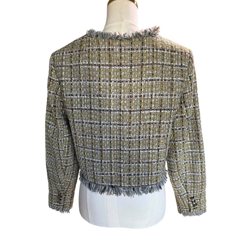 Alvin Valley Tweed Fringe Jacket Chanel Style Chain Hem Cropped Blazer Sz 40 8 - Picture 4 of 10